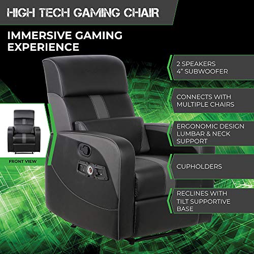 X Rocker Gamma 2.1 Bluetooth Gaming Recliner Chair, 34.84" x 30.31" x 39.37", Black