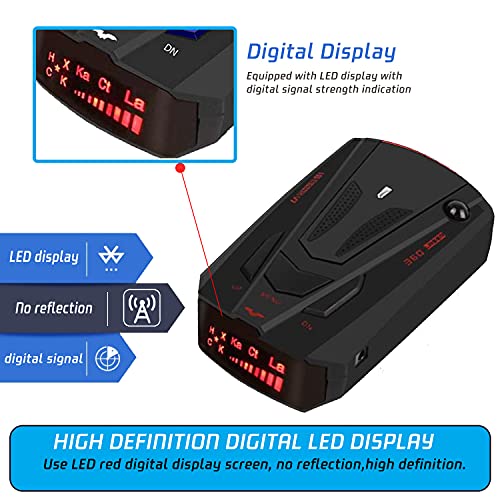 Radar Detector for Cars, 2022 Newest Radar Detectors, Voice Prompt Speed, Vehicle Speed Alarm System, Led Display, City/Highway Mode, Car 360 Degree Automatic Detection -11(Black)