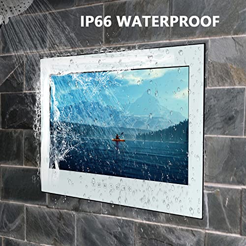 Haocrown 32-inch Touchscreen Bathroom TV Smart Waterproof TV 1080P Full-HD Brightness 500 Television with Android 11.0 System 4G+64G, Built-in HDTV(ATSC) Tuner, Wi-Fi, Bluetooth, Screencast (White)