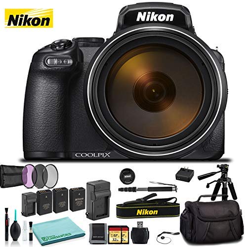 Nikon COOLPIX P 1000 Digital Camera 26522 Black - Kit with 2X Replacement Batteries + Extra Charger + 2X 32GB Memory Cards + Spare Battery + Monopod + More