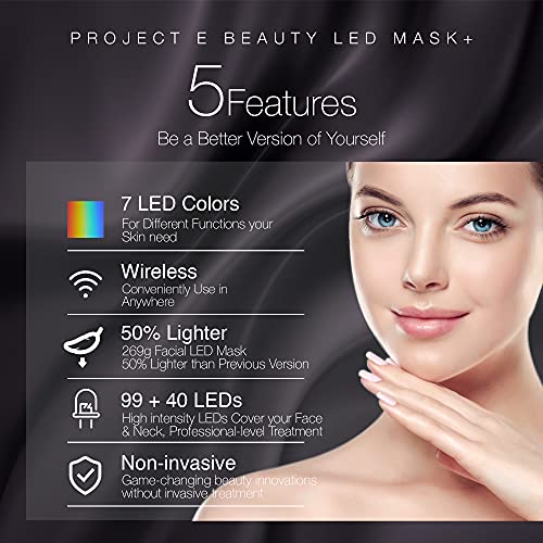 Project E Beauty LED Light Therapy Face & Neck Mask | Wireless Photon Skin Rejuvenation Red Blue Green Therapy 7 Color Treatment Anti Aging Acne Spot Removal Wrinkles Brightening Facial Skin Care Mask