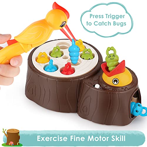 iPlay, iLearn Kid Woodpecker Feeding Toy, Sensory Development Fine Motor Skill Toys, 2 for 1 Electronic Bird Play Set, Toddler Montessori Learning Game, Birthday Gift for 3 4 5 Year Old Boy Girl Child