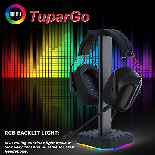 TuparGo G2 Headphone Stand for Desk PC Gaming Headset with Single Rolling RGB Light Suitable for Most Headphone Such as Gaming Headset/Bluetooth Headphone/Telephone Headset (Basic Black)