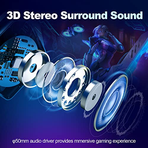 Gaming Headsets, Lossless Bass Surround, Extra-Thick Over-Ear Gaming Headphones, Light&Durable Fiberglass Frame, Wired Gaming Headset with Microphone for PS4/PS5/PC/Xbox/Switch