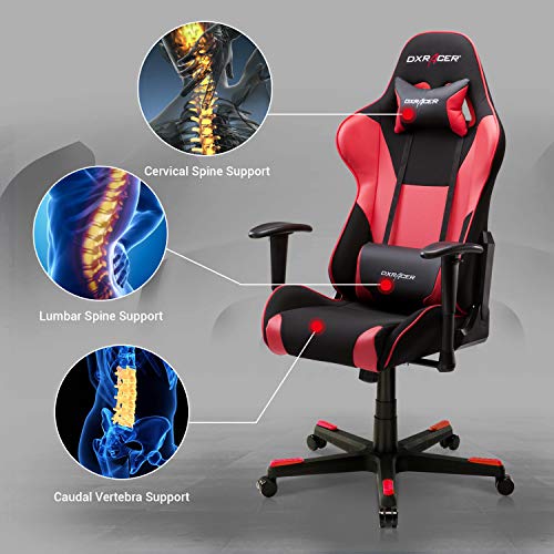 DXRacer PC Gaming Chair Racing Style Office Computer Seat Height Adjustable Recliner with Ergonomic Head Pillow and Lumbar Support, Formula Series, Standard, Black & Red