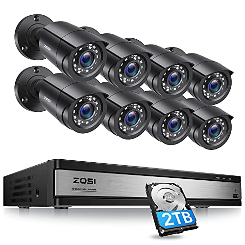 ZOSI 16CH 1080P Home Security Camera System with 2TB HDD,8 x Wired 1080P Outdoor Indoor Weatherproof Cameras,H.265+ 16 Channel DVR Security System,Motion Detection,Mobile Remote Control,Email Alarm