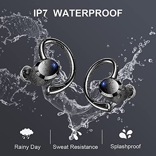 Wireless Earbud, Sport Bluetooth 5.1 Headphones with Earhooks Wireless Earphones in-Ear with Immersive Sound, Bluetooth Earbud IP7 Waterproof, Noise Cancelling, Dual LED Display, 48H Playtime, Running