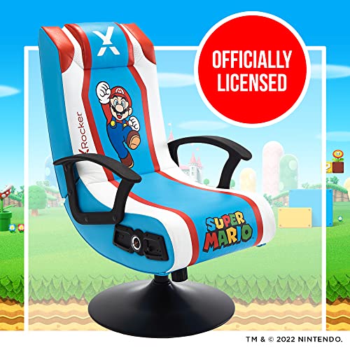 X Rocker Official Super 2.1 Audio Pedestal Mario Edition Gaming Chair, Blue/White