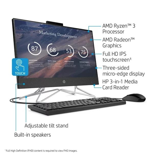 2022 Newest HP All-in-One Desktop, 22" FHD Touch Screen, AMD Ryzen 3 3250U, 32GB RAM, 2TB SSD, Webcam, DVD-RW, HDMI, RJ-45, USB Wired Keyboard&Mouse, WiFi, Windows 11 Home, Black