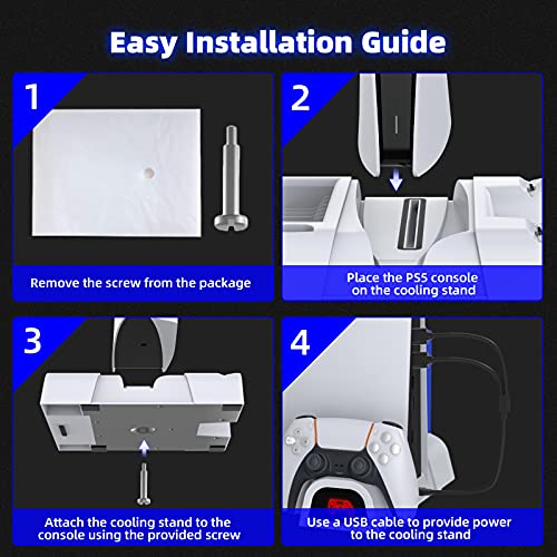 NexiGo PS5 Accessories Cooling Stand with LED Lighting Fans and Dual Controller Charger Station for Playstation 5 Console, Upgraded Multifunctional Stand with Charging Dock, 10 Game Slots, White