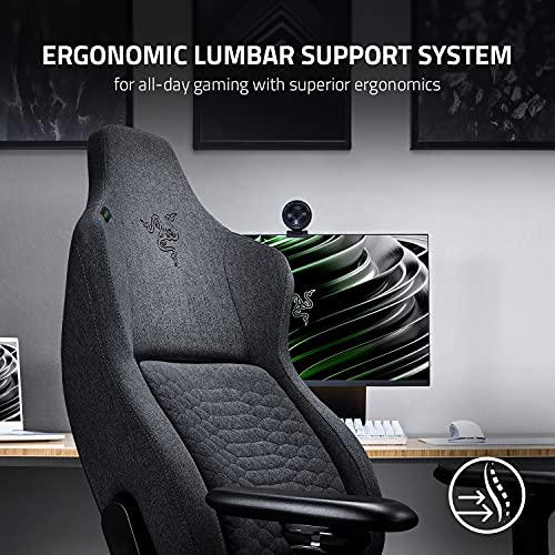 Razer Iskur Fabric Gaming Chair: Ergonomic Lumbar Support System - Ultra-Soft, Spill-Resistant Fabric Foam Cushions - 4D Armrests - Engineered to Carry - Foam Head Cushion - Dark Gray