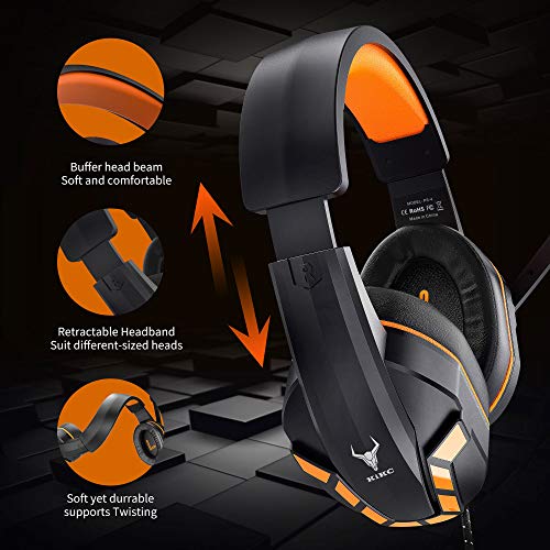 Kikc PS4 Gaming Headset with Mic for Xbox One, PS5, PC, Mobile Phone and Notebook, Controllable Volume Gaming Headphones with Soft Earmuffs, Headphones for Kid