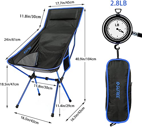 G4Free Upgraded Outdoor 2 Pack Camping Chair Portable Lightweight Folding Camp Chairs with Headrest & Pocket High Back High Legs for Outdoor Backpacking Hiking Travel Picnic Festival (Dark Blue)