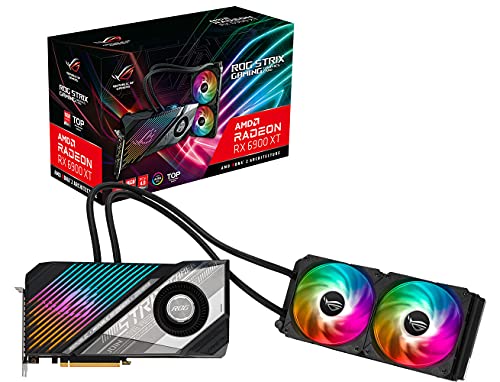 ASUS ROG Strix LC AMD Radeon™ RX 6900 XT TOP Edition Gaming Graphics Card (AMD RDNA™ 2, PCIe 4.0, 16GB GDDR6, HDMI 2.1, DisplayPort 1.4a, Full-coverage cold plate, 240mm radiator, 600mm tubing)