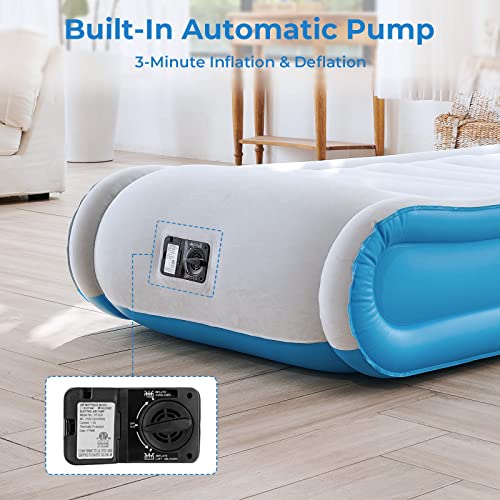 Valwix Queen Size Inflatable Air Mattress with Built-in Pump & Integrated Pillow, 2 Mins Fast Inflation, Blow Up Bed with Poratble Bag for Home/Travel & Camping, 660 LBS Capacity