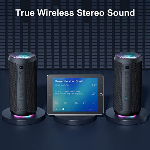 Ortizan Bluetooth Speaker, Upgraded Portable Wireless Speaker with 24W Loud Stereo Sound and LED Light, IPX7 Waterproof Speakers, 30H Playtime, Extra Bass Speaker Bluetooth for Home, Travel, Outdoor