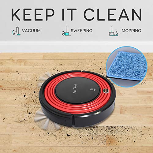 Robot Vacuum Cleaner and Dock - 1500pa Suction w/ Scheduling Activation and Charging Dock - Robotic Auto Home Cleaning for Carpet Hardwood Floor Pet Hair & Allergies Friendly - Pure Clean PUCRC95, Red