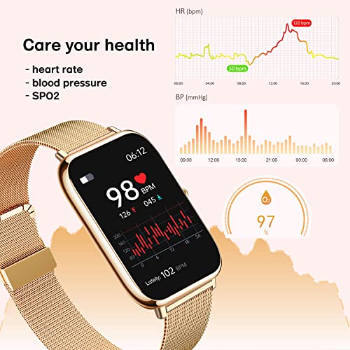 DoSmarter Fitness Tracker for Women, Heart Rate Blood Pressure Monitor Activity Tracker, Waterproof Smart Watch with Pedometer Sleep Monitor, Fitness Watch for Android and iOS Phones,Gold