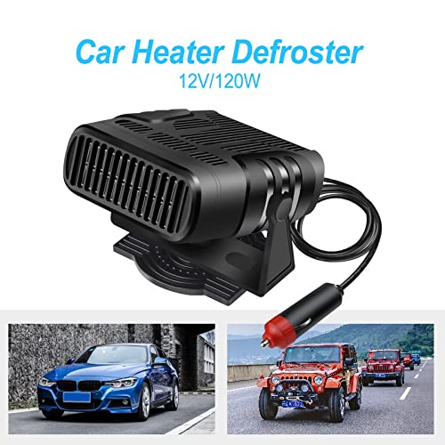 Car Heater Defroster, 2 in 1 Auto Car Windshield Heater Cooling Fan Plug into Cigarette Lighter 12V 120W Auto Defogger 360° Rotatable Fast Heating Quickly Defrost