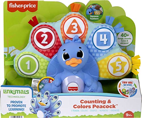 Fisher-Price Linkimals Counting & Colors Peacock, Baby and Toddler Electronic Learning Toy with Lights and Music for Ages 9 Months and Up