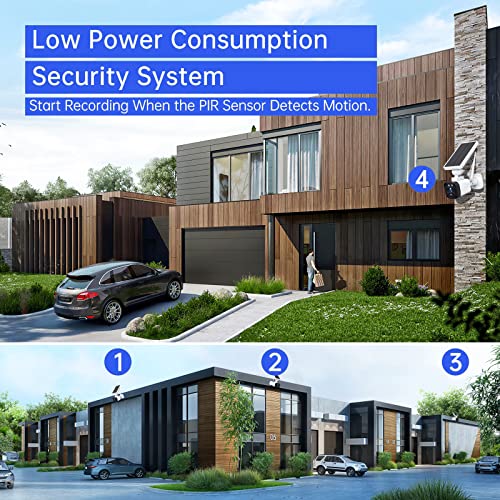 [3MP Night Vision+Motion Detection] Wireless Solar Security Camera System for Home Outdoor (4 Cameras with Base Station), 2-Way Audio, APP Remote, IP65 Waterproof, SD/Cloud Storage