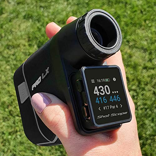 Shot Scope PRO LX+ Laser Rangefinder with Shot Tracking (Gray) - F/M/B Green and Hazard Distances - 100+ Statistics Including Strokes Gained - Adaptive Slope Technology - Red and Black Dual Optics