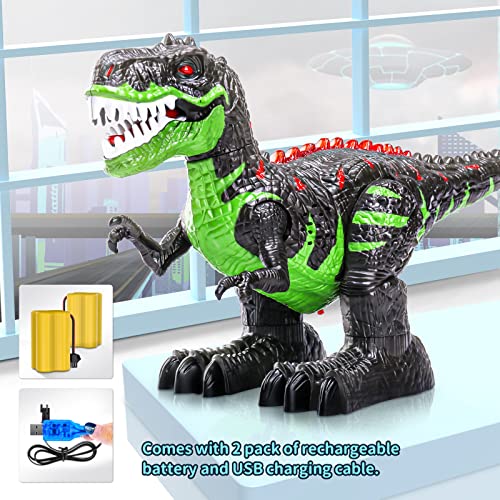 TEMI 8 Channels 2.4G Remote Control Dinosaur Toys for Kids 3 4 5 6 7 Years, Electric Stunt RC Walking T- Rex Toy with Lights and Sounds Powered by Rechargeable Battery, for Boys Girls