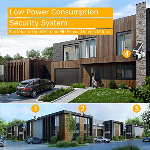 Wireless Solar Security Camera Outdoor, WiFi Security Camera System for Home Security with Base Station and 4 Cameras, 3MP Night Vision and PIR Motion Detection Alarm, 2-Way Audio, IP65 Waterproof