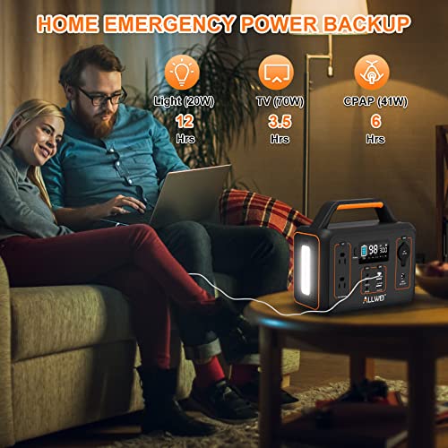 ALLWEI Portable Power Station 300W, 280Wh Backup Lithium Battery, USB-C PD60W, 110V Pure Sine Wave AC Outlet, 78000mAh Solar Power Generator LED Light for Outdoor Camping Travel Emergency Home Backup