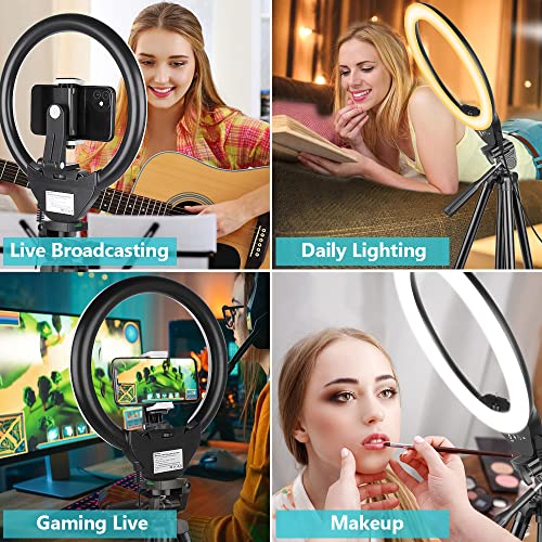 Sensyne 10'' Ring Light with 50'' Extendable Tripod Stand, LED Circle Lights with Phone Holder for Live Stream/Makeup/YouTube Video/TikTok, Compatible with All Phones.