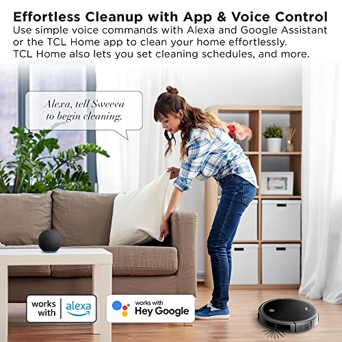 TCL Sweeva 2000 Robot Vacuum Cleaner Ultra Slim 2.76inch, 2000Pa Suction for Pet Hair, Hard Floor & Medium-Pile Carpets, 150mins Runtime, Washable HEPA Filter, WiFi & Alexa/Google Enabled