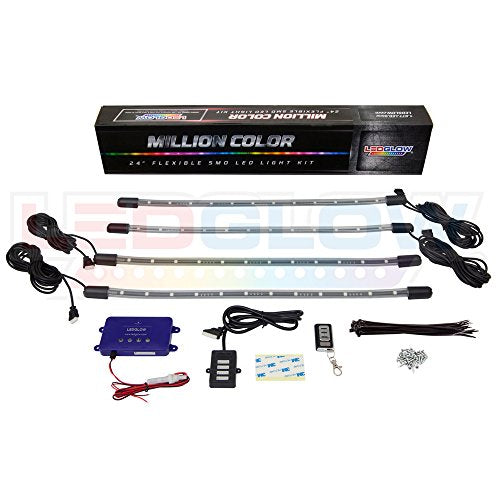 LEDGlow 4pc Standard Million Color LED Golf Cart Underglow Accent Neon Lighting Kit for EZGO Yamaha Club Car - Water Resistant Flexible Tubes - Previous Model