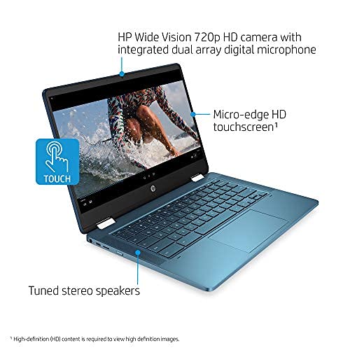 2022 HP Chromebook X360 2-in-1 14" HD Touchscreen Light and Slim Laptop, Intel Celeron N4020 Processor, 4GB RAM, 64 GB eMMC, Webcam, Bluetooth, Wi-Fi, Chrome OS, Teal, W/ IFT Accessories