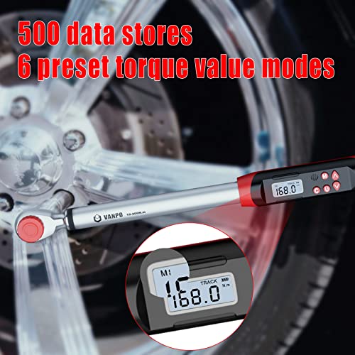 VANPO 1/2" Drive Digital Torque Wrench(7.38-147.5ft-lbs/10-200NM) Dual-Direction Adjustable Electronic Torque Wrench Set with Preset Value, Buzzer and LED Flash Notification, for Bike Moto Car