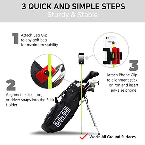 SelfieGOLF Record Golf Swing - Cell Phone Holder Golf Analyzer Accessories | Winner of The PGA Best Product | Selfie Putting Training Aids Works with Any Golf Bag and Alignment Stick