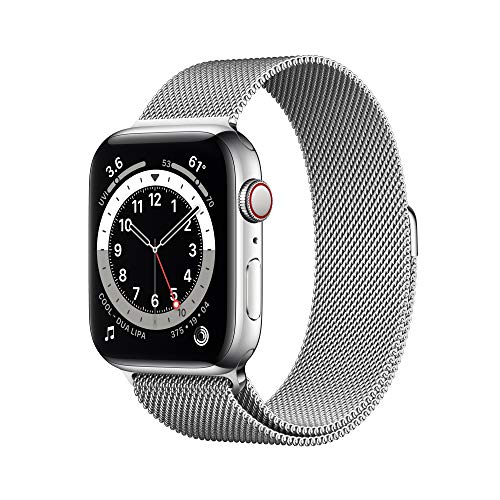 Apple Watch Series 6 (GPS + Cellular, 44mm) - Silver Stainless Steel Case with Silver Milanese Loop (Renewed)