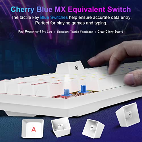 NPET K61 60% Mechanical Gaming Keyboard, RGB Backlit Ultra-Compact Wired Keyboard with Clicky Blue Switches for Computer/Laptop (68 Keys, White)