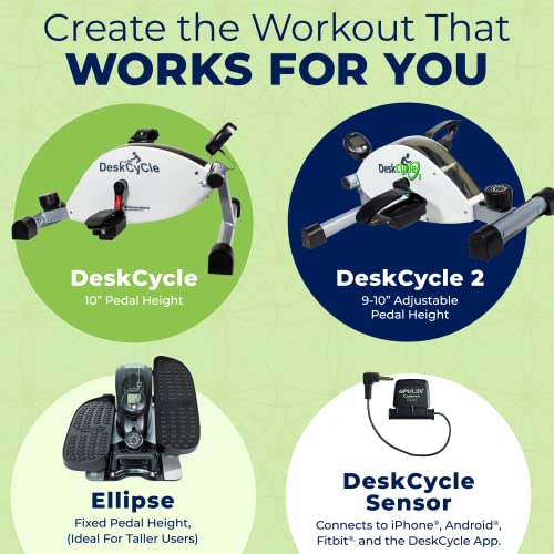 DeskCycle 2 Under Desk Bike Pedal Exerciser with Adjustable Leg - Mini Exercise Bike Desk Cycle, Leg Exerciser for Physical Therapy & Desk Exercise (White)