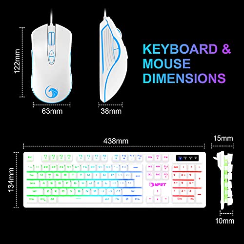 NPET S20 Wired Gaming Keyboard and Mouse Combo, LED Backlit Quiet Ergonomic Mechanical Feeling Keyboard, Gaming Mouse 6400 DPI, for Desktop, Computer, PC, White