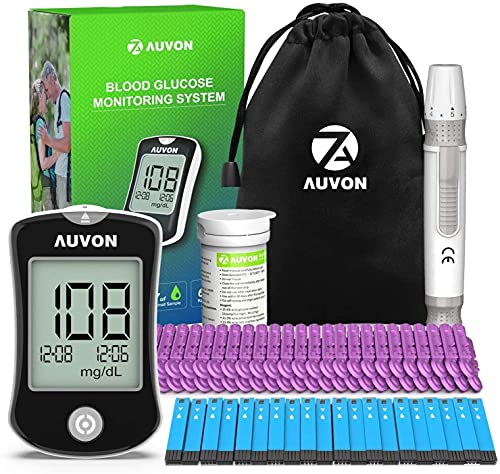 AUVON Blood Glucose Monitor Kit, High Accuracy Blood Sugar Test Kit with 50 Glucometer Strips, 50 30G Lancets, 1 Lancing Devices, I-QARE DS-W Diabetes Testing Kit, No Coding Required, Travel Size