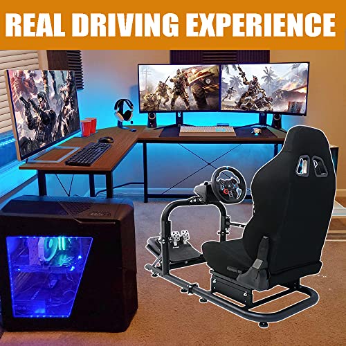 Dardoo Racing Simulator Cockpit Gaming Seat with Adjustable Double Slide Adapt Gaming Simulator Cockpit Racing Wheel Stand Chair Video Game Chairs Black