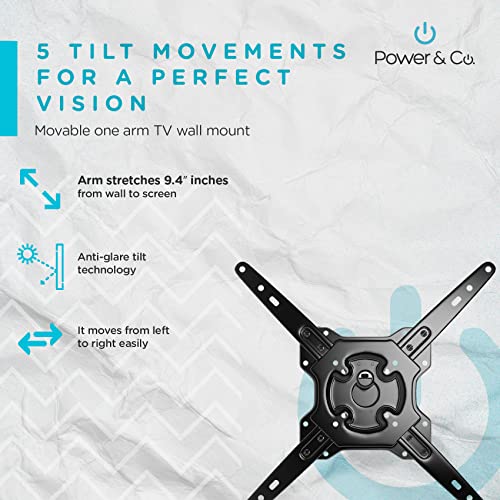 Power & Co. Premium Series Full Motion Articulated One-Arm TV Mount for 10" to 55" Flat Screen TVs. Holds up to 54 Lbs.