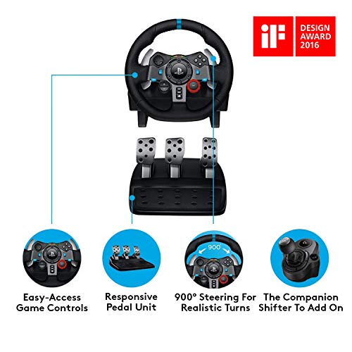 Logitech G Dual-Motor Feedback Driving Force G29 Gaming Racing Wheel with Responsive Pedals for PlayStation 5, PlayStation 4 and PlayStation 3 - Black