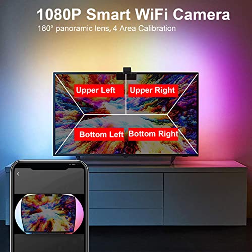 TV LED Backlight with Camera, Dosilkc 1080P WiFi Camera Screen Sync Controller with Phone App, RGBIC LED Lights for TV with Video, Music Rhythm, Scene Mode, 16.4ft Led Strip Lights for 55-70 inch TVs