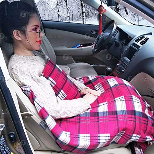 Zone Tech Car Travel Blanket –Premium Quality 12V Automotive Red Plaid Polar Fleece Material Comfortable Seat Blanket Great for Winter, Home, Road Trip and Camping