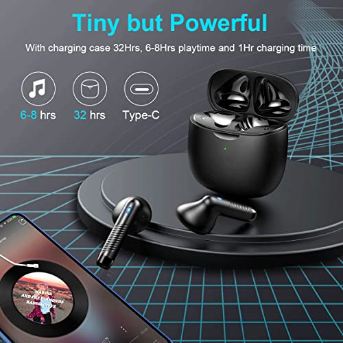 Wireless Earbud, Bluetooth 5.3 Earbud Stereo Bass, Bluetooth Headphones in Ear Noise Cancelling Mic, Earphones I-PX7 Waterproof Sports, 32H Playtime USB C Mini Charging Case Ear Buds for Android iOS