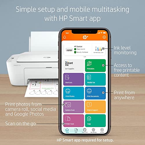 HP DeskJet 2752e Wireless All-in-One Instant Ink Ready Color Inkjet Printer, White - Print Scan Copy - WiFi, Bluetooth, USB Connectivity, Icon LCD Display, 1200 x 1200 dpi, Cbmou External Webcam