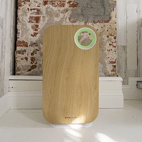 OVAL AIR AIR1000C 3-Stage H13 True HEPA 5-in-1 Air Purifier For Allergens,Dust,Pets,Allergies,Odor,Smoke,Pollen, Rooms up to 600 sq. ft., Light Wood 13.8" X 7.5" X 25"