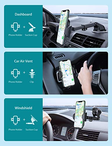 VICSEED Phone Mount for Car,[𝟭𝟵𝟰°𝙁 𝙃𝙞𝙜𝙝 𝙏𝙀𝙈𝙋 Resistance Suction Cup]Long Arm Car Phone Holder Mount Dashboard Windshield Air Vent Clip Universal Cell Phone Holder Car For All Mobile Phones