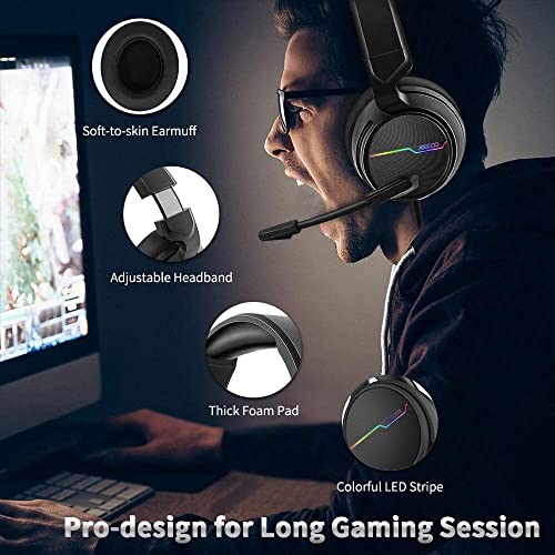 Jeecoo USB Pro Gaming Headset for PC - 7.1 Surround Sound Headphones with Noise Cancelling Microphone- Memory Foam Ear Pads RGB Lights for Laptops